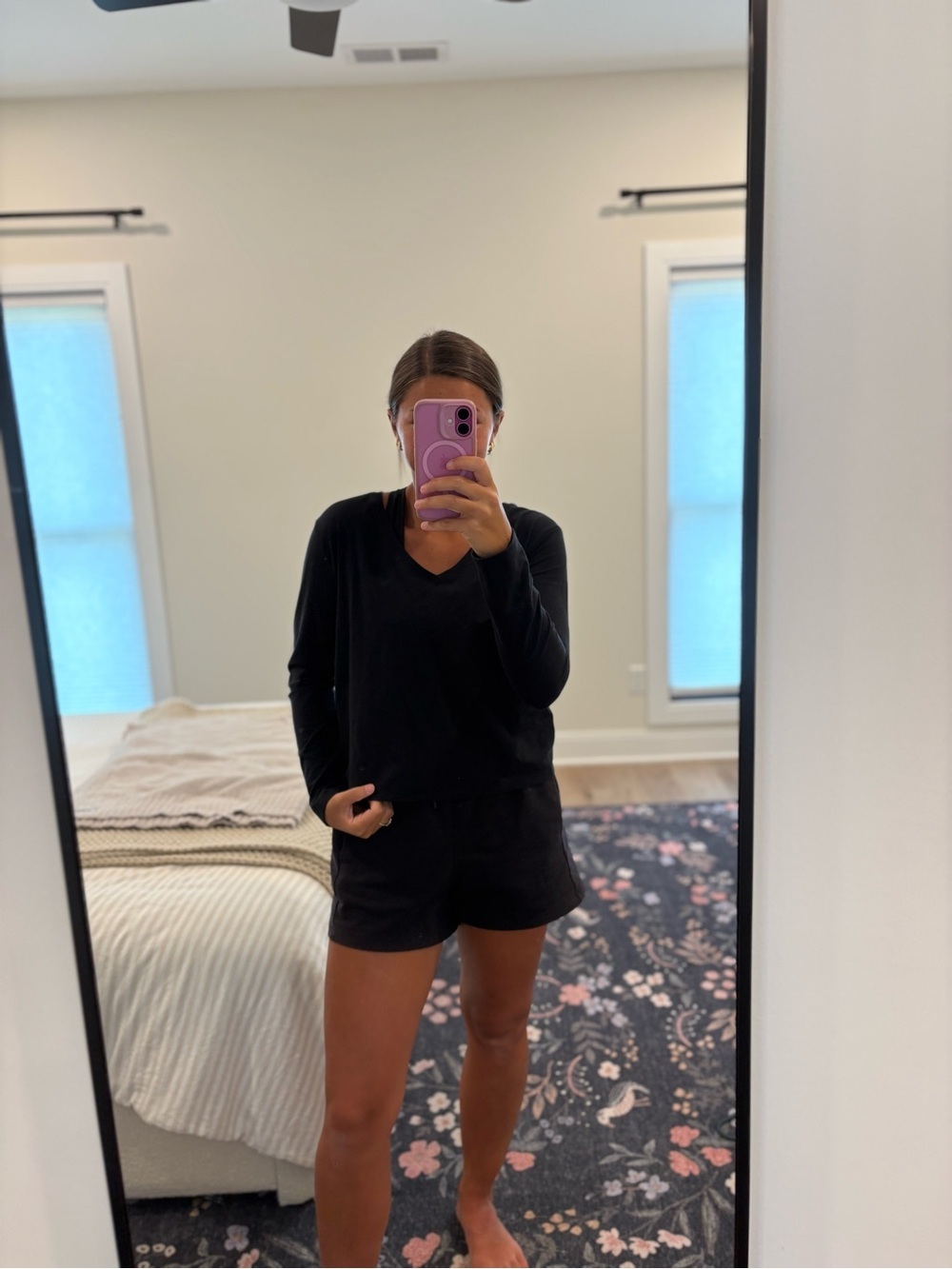 Athleta Black V-Neck Long Sleeve Top